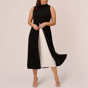 NWT Adrianna Papell Cropped Crepe Black Overlay Jumpsuit Dress